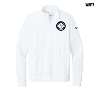 White Prime Athletics Baseball Pocket Circle Logo Women's Club Fleece Half-Zip with a pocket-size left-chest design