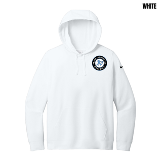 White Prime Athletics Baseball Pocket Circle Logo Women's Fleece Hoodie with a left-chest design