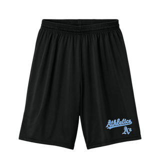 Black Prime Athletics Baseball Script Logo Cooling Performance Shorts with "Athletics" script lettering and small A's mark on the lower left leg