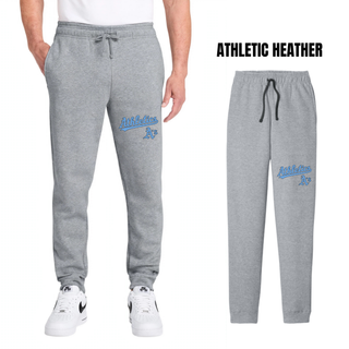 Athletic Heather Grey Prime Athletics Baseball Script Logo Core Fleece Joggers with "Athletics" script lettering and small A's mark on the lower left leg