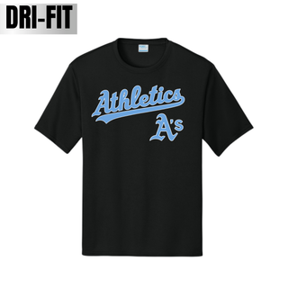 Black Prime Athletics Baseball Script Logo Performance Top with "Athletics" script lettering and small A's mark