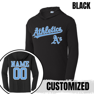 Black Prime Athletics Baseball Script Logo PosiCharge Competitor Hoodie with "Athletics" script lettering and customizable back name and number