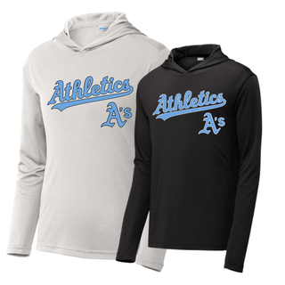 Prime Athletics Baseball Script Logo PosiCharge Competitor Hoodie in Silver and Black with "Athletics" script lettering and small A's mark