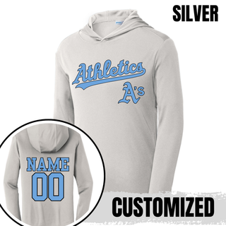 Silver Prime Athletics Baseball Script Logo PosiCharge Competitor Hoodie with "Athletics" script lettering and customizable back name and number