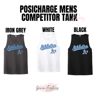 Prime Athletics Baseball Script Logo PosiCharge Competitor Tank in Iron Grey, White, and Black