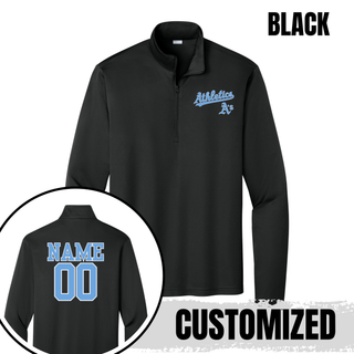Iron Grey Prime Athletics Baseball Script Logo PosiCharge Quarter-Zip with "Athletics" script lettering and customizable back name and number