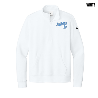 Prime Athletics Baseball Script Logo Women's Club Fleece Half-Zip in White with script logo on left chest