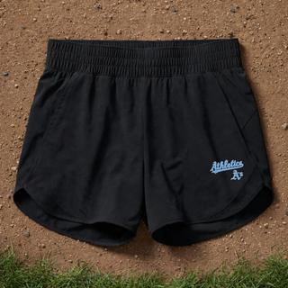 Black Prime Athletics Baseball Script Logo Women's Repeat Swift Short detail shot on baseball field