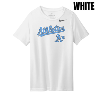White Prime Athletics Baseball Script Logo Youth rLegend Tee with Athletics script and A's mark