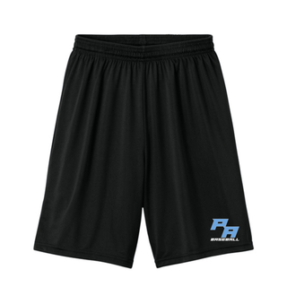 Black Prime Athletics Baseball Stacked PA Logo Cooling Performance Shorts with the logo on the lower left leg