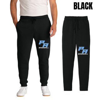 Black Prime Athletics Baseball Stacked PA Logo Core Fleece Joggers shown on a model and flat