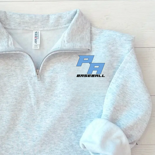Ash Grey heather Prime Athletics Baseball Stacked PA Logo Fleece Quarter-Zip flat lay with the PA Baseball lettermark on the left chest