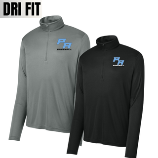 Grey and black Prime Athletics Baseball Stacked PA Logo PosiCharge Quarter-Zips with the PA Baseball lettermark on the left chest