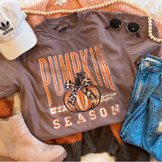 pumpkin season leopard bow graphic top styled with fall accessories
