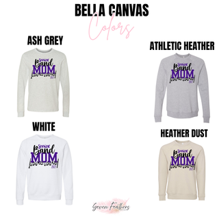 Bella Canvas color options for the Purple and Black Senior Band Mom 2027 shirt: ash grey, athletic heather, white, and heather dust