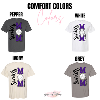 Purple and Black Senior Volleyball Mom 2027 Comfort Colors tee color options
