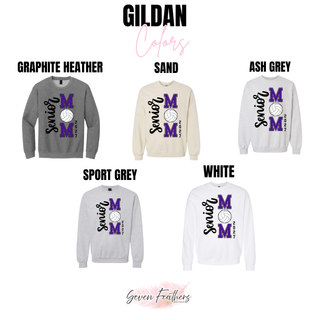 Purple and Black Senior Volleyball Mom 2027 Gildan crewneck sweatshirt color options