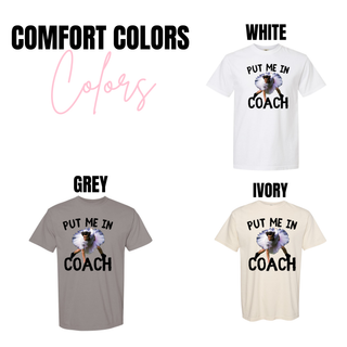 Comfort Colors tee color options in white, grey, and ivory
