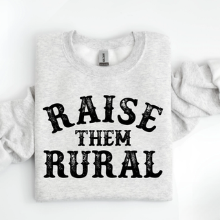 Raise Them Rural Top heather grey crewneck sweatshirt with vintage western lettering