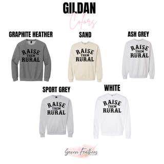 Raise Them Rural Top crewneck sweatshirt color options in graphite heather and sand