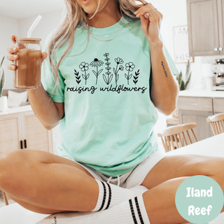 Island reef Comfort Colors tee with Raising Wildflowers line art floral graphic
