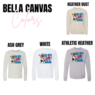 Bella Canvas Red White and Feral top in heather dust, ash grey, white, athletic heather

