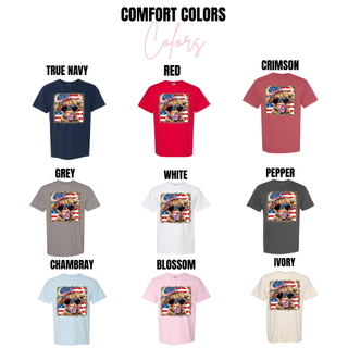 Comfort Colors color swatch showing true navy, red, crimson, grey, white, pepper, chambray, blossom, and ivory