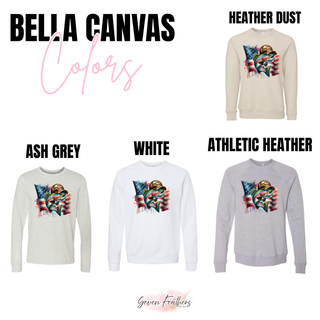 Red White and Reel Bella Canvas color chart heather dust ash grey white and athletic heather crewneck sweatshirts
