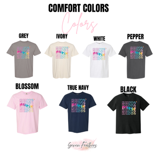 Comfort Colors retro stacked nurse tee in grey, ivory, white, pepper, blossom, true navy, and black
