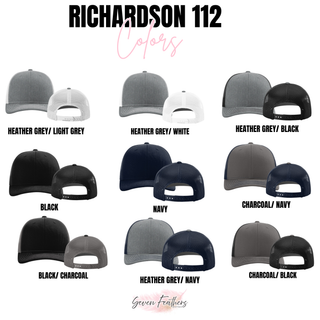 Richardson 112 neutral and navy trucker hat color options