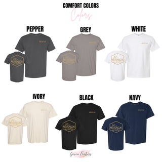 Rooted in agriculture Comfort Colors color options pepper grey white ivory black and navy