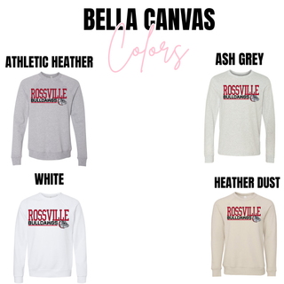 Rossville Bulldawgs Front Line Bella Canvas crewnecks in athletic heather, ash grey, white, and heather dust
