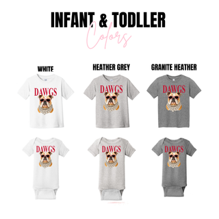 Rossville Bulldawgs Glam infant onesie and toddler tee - white, heather grey, granite heather
