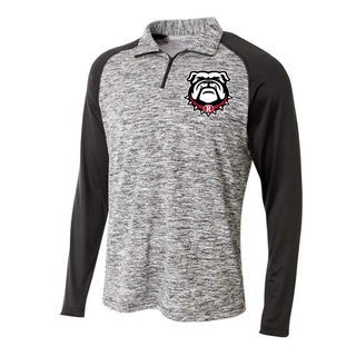 Rossville Bulldawgs Quarter Zip Pullover in heather and black with left chest Bulldawgs mascot logo
