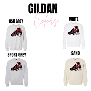 Rossville Bulldawgs Rally Call Gildan crewnecks in ash grey, white, sport grey, and sand
