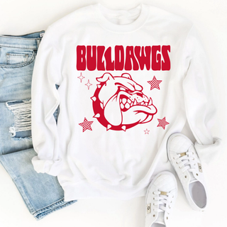 Rossville Bulldawgs Retro Star Top white crewneck flat lay with jeans and sneakers
