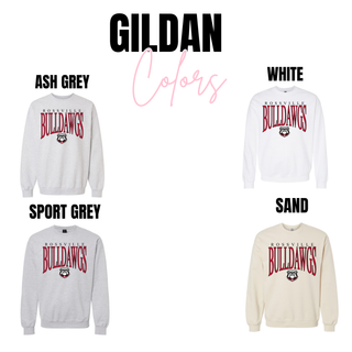 Rossville Bulldawgs Signature Gildan crewneck in ash grey, white, sport grey and sand
