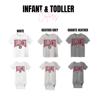 Rossville Bulldawgs Signature infant tee and onesie in white, heather grey and granite heather