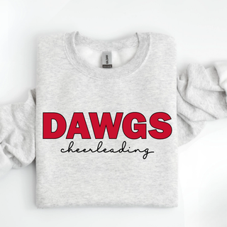 Rossville Dawgs Cheerleading Shirt Gildan crewneck in ash grey, white, sport grey, sand