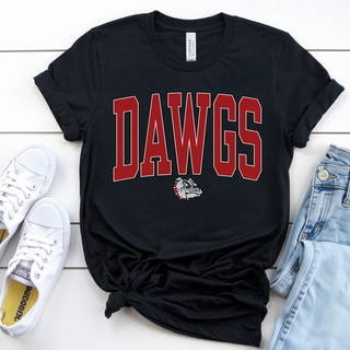 Black Rossville Dawgs Collegiate Classic tee with bold red DAWGS lettering and a small bulldog head