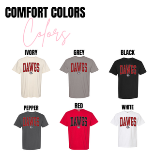 Rossville Dawgs Collegiate Classic tee in Comfort Colors Ivory, Grey, Black, Pepper, Red, and White