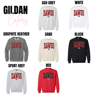Rossville Dawgs Collegiate Classic Top in Gildan Ash Grey, White, Graphite Heather, Sand, Black, Sport Grey, and Red