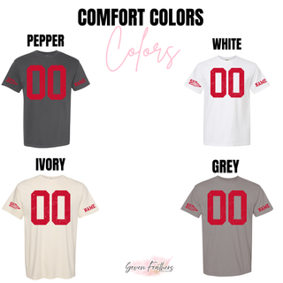 Rossville Dawgs custom number jersey top Comfort Colors options in Pepper, White, Ivory, and Grey