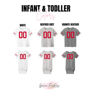 Rossville Dawgs custom number jersey top infant and toddler color options in White, Heather Grey, and Granite Heather