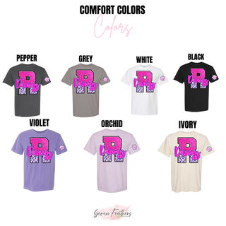 Comfort Colors styles and colors with the Rossville Dawgs pink faux-glitter block R, leopard print, and Dawgs script