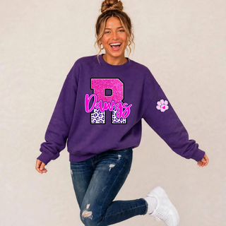 Rossville Dawgs top with a pink faux-glitter block R, leopard-print lower half, Dawgs script, and paw print on the sleeve