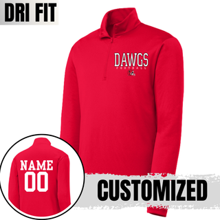 Red dri-fit performance quarter zip with Dawgs Football and Rossville helmet graphic, custom name and number on back
