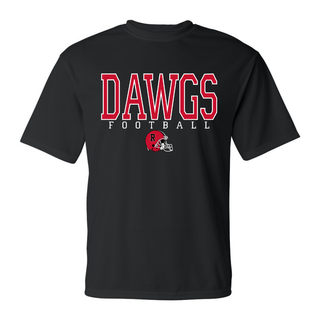 black dri-fit tee with rossville dawgs football game time design featuring dawgs text and football helmet logo

