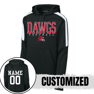 Black Fan Favorite Hoodie with Dawgs Football and Rossville helmet on front, optional custom name and number on back
