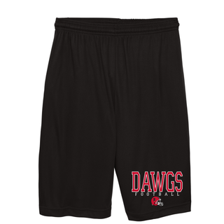 Black Rossville Dawgs Football Game Time performance shorts with Dawgs Football and Rossville helmet graphic on leg
